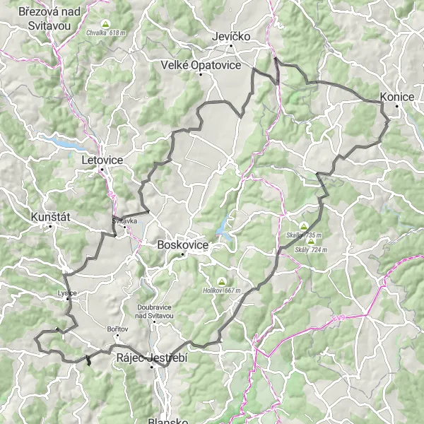 Miniaturní mapa "Cyklotrasa Suchý - Proklest" inspirace pro cyklisty v oblasti Střední Morava, Czech Republic. Vytvořeno pomocí plánovače tras Tarmacs.app