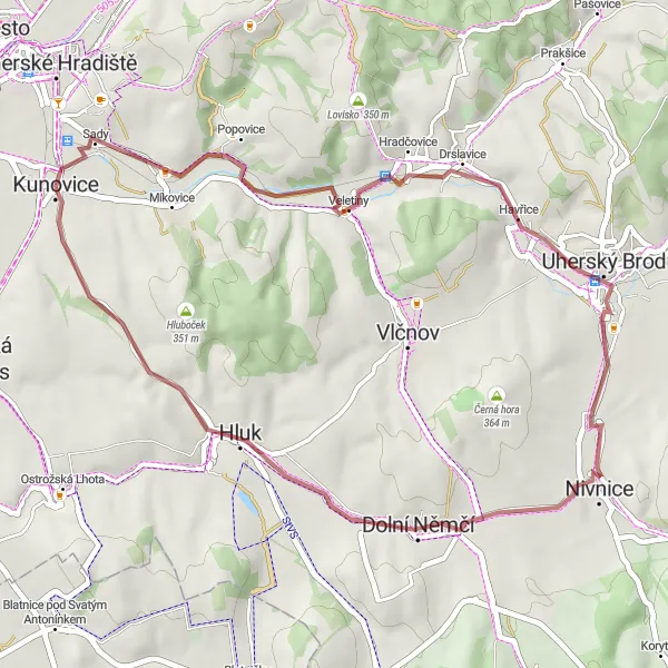Miniatura mapy "Trasa Kunovice - Hlaviny" - trasy rowerowej w Střední Morava, Czech Republic. Wygenerowane przez planer tras rowerowych Tarmacs.app