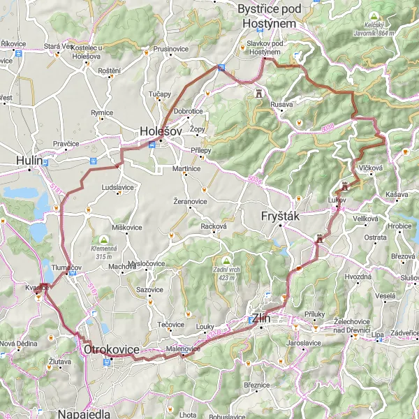 Map miniature of "Hostýnko Gravel Adventure" cycling inspiration in Střední Morava, Czech Republic. Generated by Tarmacs.app cycling route planner