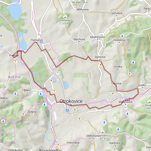 Karten-Miniaturansicht der Radinspiration "Entspannte Schotterwege von Tečovice nach Tresný" in Střední Morava, Czech Republic. Erstellt vom Tarmacs.app-Routenplaner für Radtouren