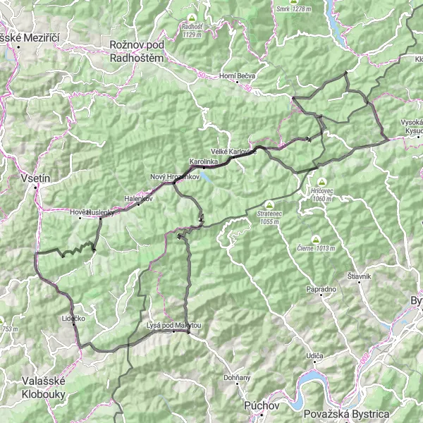 Miniaturní mapa "Cyklotrasa Lidečko - Horní Lideč" inspirace pro cyklisty v oblasti Střední Morava, Czech Republic. Vytvořeno pomocí plánovače tras Tarmacs.app