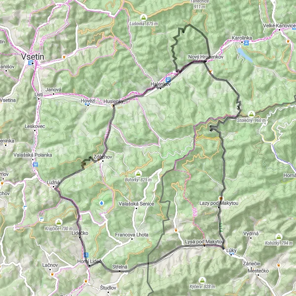 Karten-Miniaturansicht der Radinspiration "Auf den Spuren der Geschichte" in Střední Morava, Czech Republic. Erstellt vom Tarmacs.app-Routenplaner für Radtouren