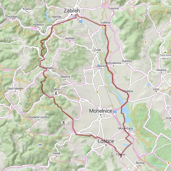 Mapa miniatúra "Gravel Líšnice - Moravičany" cyklistická inšpirácia v Střední Morava, Czech Republic. Vygenerované cyklistickým plánovačom trás Tarmacs.app