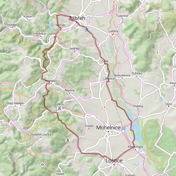 Map miniature of "Exploring Rájec" cycling inspiration in Střední Morava, Czech Republic. Generated by Tarmacs.app cycling route planner