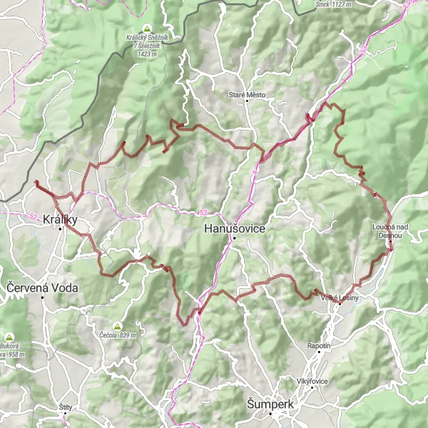 Map miniature of "Thrilling Mountain Challenge" cycling inspiration in Střední Morava, Czech Republic. Generated by Tarmacs.app cycling route planner