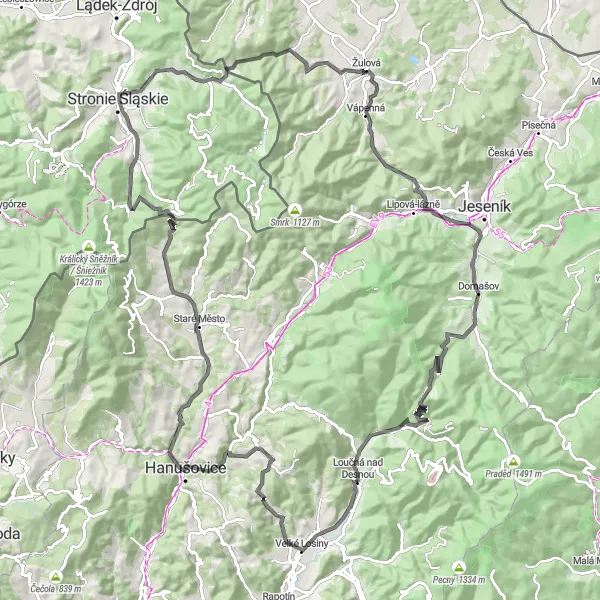 Miniatura mapy "Pętla przez Kamienicę" - trasy rowerowej w Střední Morava, Czech Republic. Wygenerowane przez planer tras rowerowych Tarmacs.app