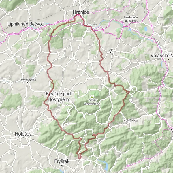 Mapa miniatúra "Gravel Lukov - Bzová loop" cyklistická inšpirácia v Střední Morava, Czech Republic. Vygenerované cyklistickým plánovačom trás Tarmacs.app