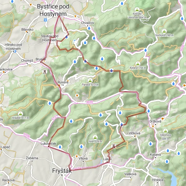 Miniatura mapy "Trasa Lukoveček - Hostýn" - trasy rowerowej w Střední Morava, Czech Republic. Wygenerowane przez planer tras rowerowych Tarmacs.app