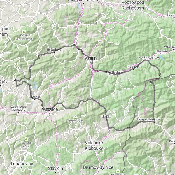 Karten-Miniaturansicht der Radinspiration "Umfassende Fahrradtour durch die Mährische Landschaft" in Střední Morava, Czech Republic. Erstellt vom Tarmacs.app-Routenplaner für Radtouren