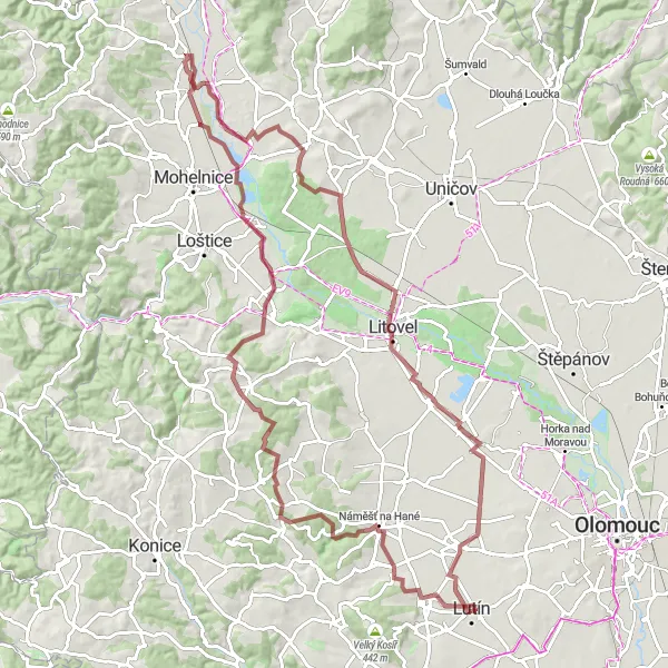 Map miniature of "Ultimate Gravel Adventure" cycling inspiration in Střední Morava, Czech Republic. Generated by Tarmacs.app cycling route planner