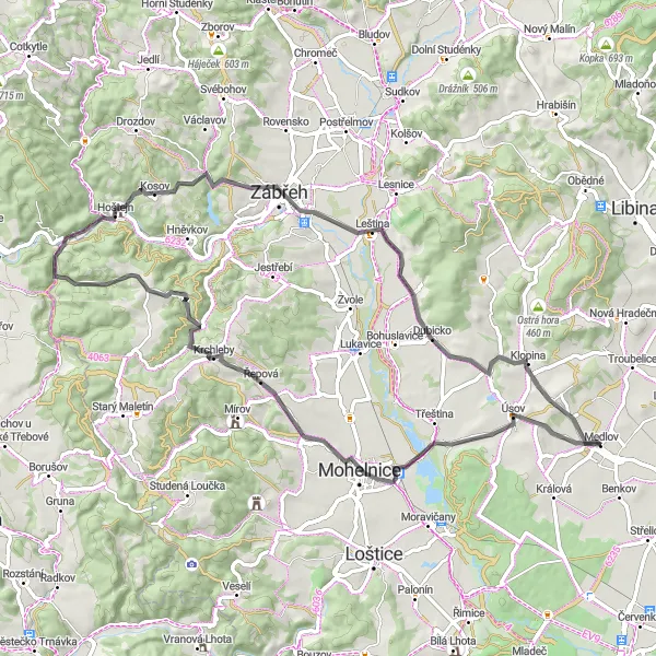 Karten-Miniaturansicht der Radinspiration "Hügeliges Straßenradfahren in Střední Morava" in Střední Morava, Czech Republic. Erstellt vom Tarmacs.app-Routenplaner für Radtouren