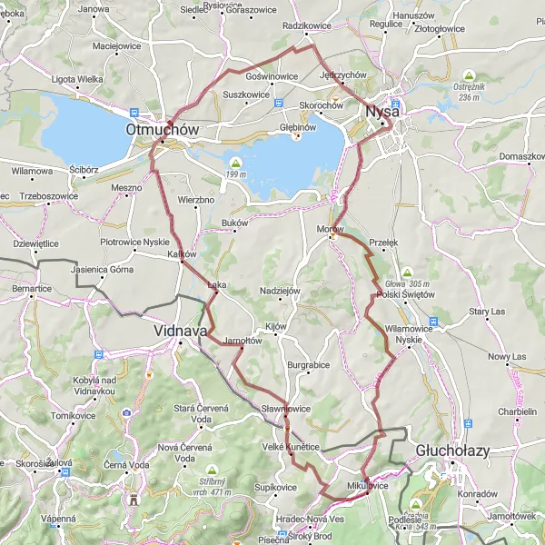 Miniaturní mapa "Scénická Gravel Trasa kolem Kalwaria" inspirace pro cyklisty v oblasti Střední Morava, Czech Republic. Vytvořeno pomocí plánovače tras Tarmacs.app