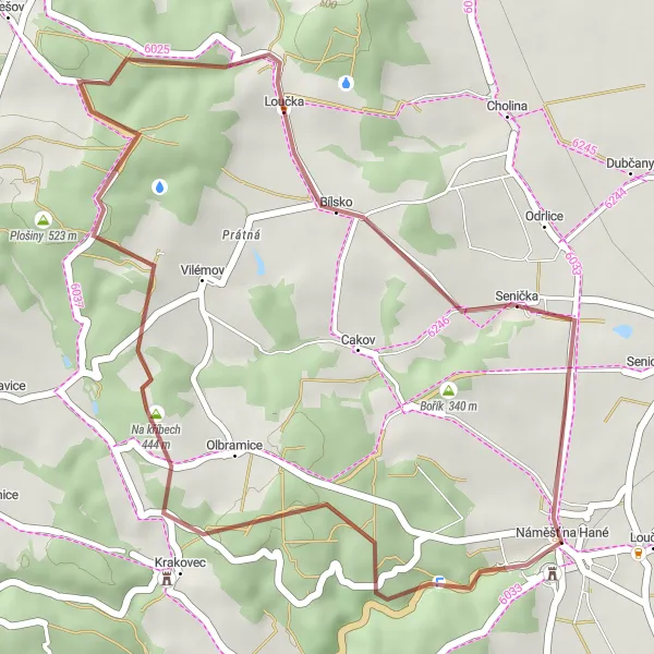 Map miniature of "Náměšť na Hané Circuit" cycling inspiration in Střední Morava, Czech Republic. Generated by Tarmacs.app cycling route planner