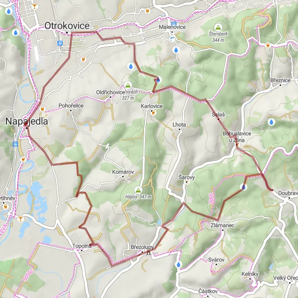 Miniaturní mapa "Gravelová oáza u Zlína" inspirace pro cyklisty v oblasti Střední Morava, Czech Republic. Vytvořeno pomocí plánovače tras Tarmacs.app