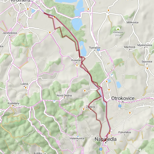Miniatura mapy "Gravel Ride do Zamku Napajedla" - trasy rowerowej w Střední Morava, Czech Republic. Wygenerowane przez planer tras rowerowych Tarmacs.app