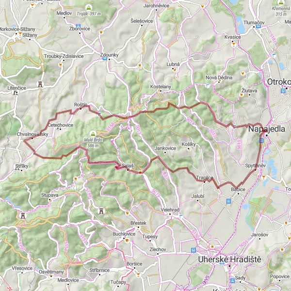 Miniaturní mapa "Okruh kolem Napajedla" inspirace pro cyklisty v oblasti Střední Morava, Czech Republic. Vytvořeno pomocí plánovače tras Tarmacs.app