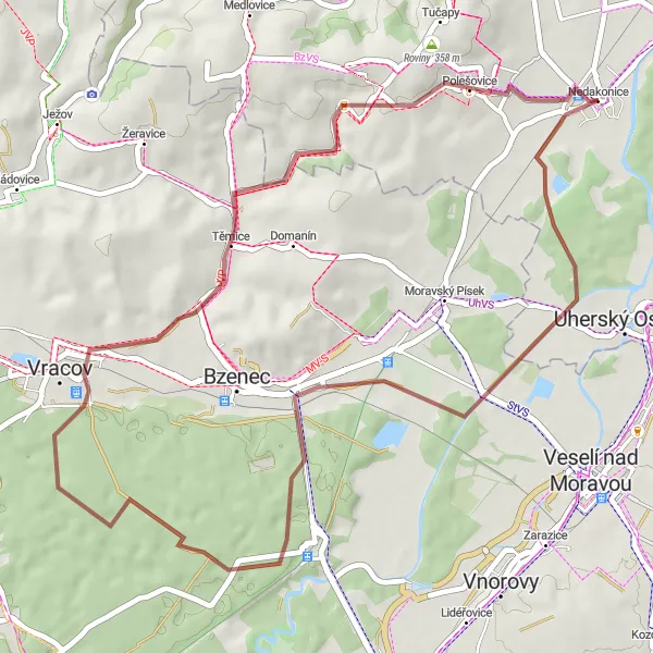 Miniaturní mapa "Polešovice a Vracov na kole" inspirace pro cyklisty v oblasti Střední Morava, Czech Republic. Vytvořeno pomocí plánovače tras Tarmacs.app