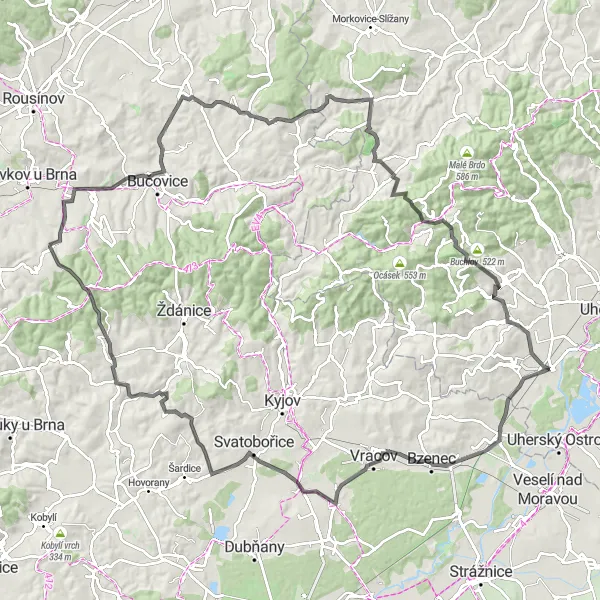 Map miniature of "Nedakonice Road Explorer" cycling inspiration in Střední Morava, Czech Republic. Generated by Tarmacs.app cycling route planner