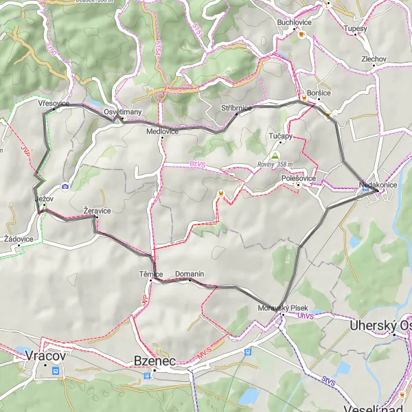 Miniatura mapy "Trasa z Domanín do Stříbrnice" - trasy rowerowej w Střední Morava, Czech Republic. Wygenerowane przez planer tras rowerowych Tarmacs.app