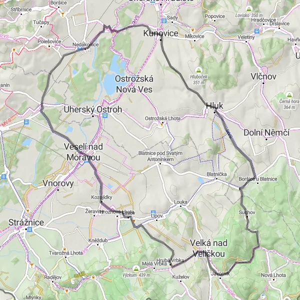 Miniatura mapy "Trasa z Kunovic do Moravský Písek" - trasy rowerowej w Střední Morava, Czech Republic. Wygenerowane przez planer tras rowerowych Tarmacs.app