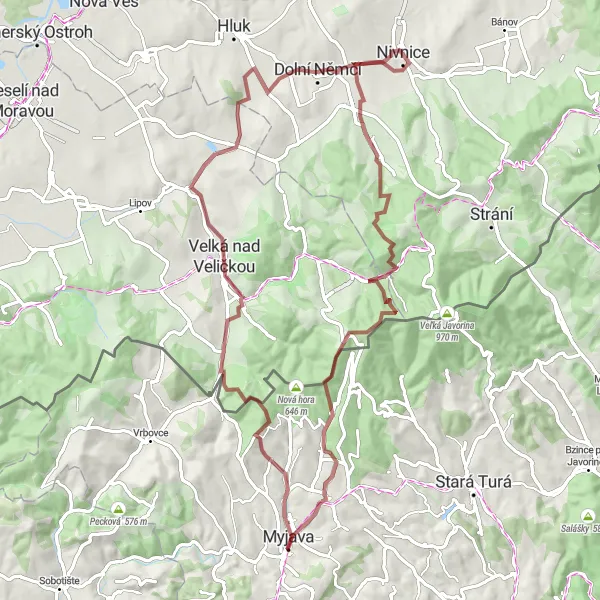 Miniatura mapy "Trasa rowerowa Nivnice - Blatnička - Dolní Němčí" - trasy rowerowej w Střední Morava, Czech Republic. Wygenerowane przez planer tras rowerowych Tarmacs.app