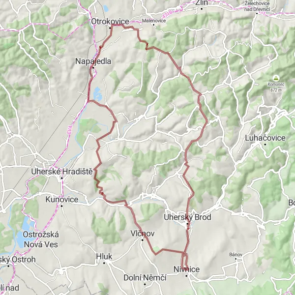 Miniatura mapy "Pełna przygoda trasa przez Rozhledna Rovnina i Losky" - trasy rowerowej w Střední Morava, Czech Republic. Wygenerowane przez planer tras rowerowych Tarmacs.app