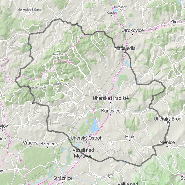 Miniaturní mapa "Road Ride Blatnička - Havřice" inspirace pro cyklisty v oblasti Střední Morava, Czech Republic. Vytvořeno pomocí plánovače tras Tarmacs.app