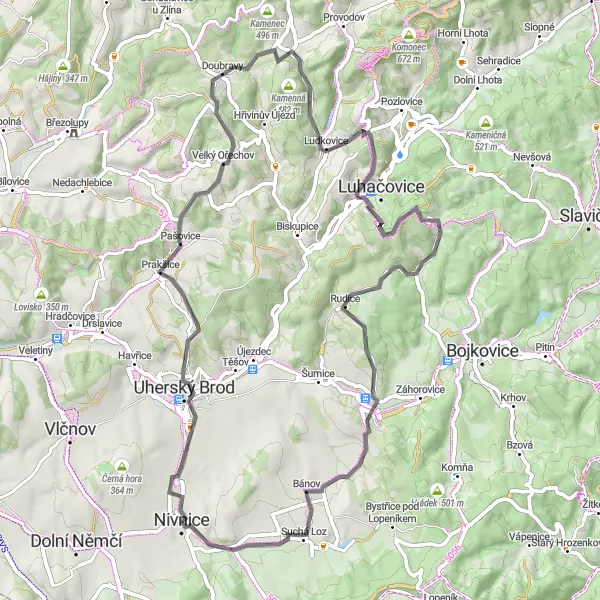 Miniatura mapy "Trasa przez Prakšice i Nezdenice" - trasy rowerowej w Střední Morava, Czech Republic. Wygenerowane przez planer tras rowerowych Tarmacs.app