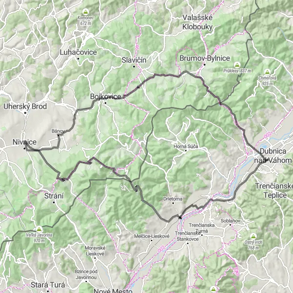 Miniaturní mapa "Road Ride Bánov - Doubrava" inspirace pro cyklisty v oblasti Střední Morava, Czech Republic. Vytvořeno pomocí plánovače tras Tarmacs.app