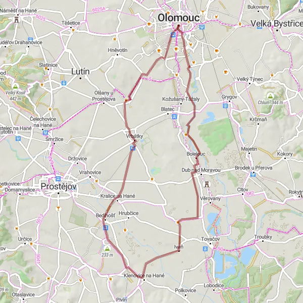 Karten-Miniaturansicht der Radinspiration "Abenteuer auf Schotterwegen" in Střední Morava, Czech Republic. Erstellt vom Tarmacs.app-Routenplaner für Radtouren
