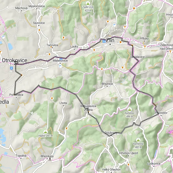 Miniaturní mapa "Okružní trasa kolem Šternberka" inspirace pro cyklisty v oblasti Střední Morava, Czech Republic. Vytvořeno pomocí plánovače tras Tarmacs.app