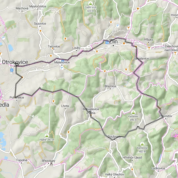 Mapa miniatúra "Kolem Šternberka" cyklistická inšpirácia v Střední Morava, Czech Republic. Vygenerované cyklistickým plánovačom trás Tarmacs.app