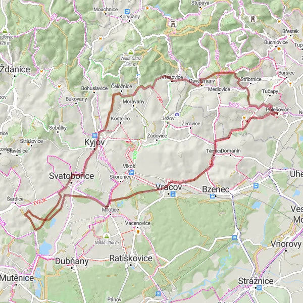 Miniatura mapy "Trasa Gravel: Polešovice - Stříbrnice - Polešovice" - trasy rowerowej w Střední Morava, Czech Republic. Wygenerowane przez planer tras rowerowych Tarmacs.app