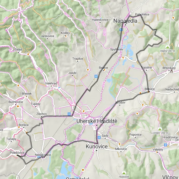 Miniatura mapy "Trasa przez Babice i Bílovice" - trasy rowerowej w Střední Morava, Czech Republic. Wygenerowane przez planer tras rowerowych Tarmacs.app