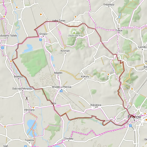 Miniaturní mapa "Štěrková trasa přes Střední Moravu" inspirace pro cyklisty v oblasti Střední Morava, Czech Republic. Vytvořeno pomocí plánovače tras Tarmacs.app
