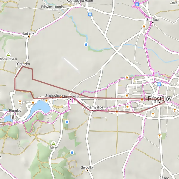 Mapa miniatúra "Gravelový okruh Ohrozim" cyklistická inšpirácia v Střední Morava, Czech Republic. Vygenerované cyklistickým plánovačom trás Tarmacs.app