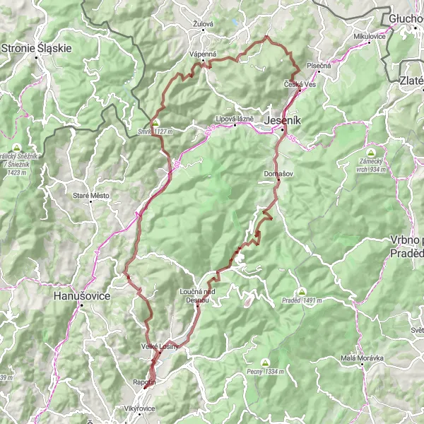 Karten-Miniaturansicht der Radinspiration "Ultimative Radtour durch die Natur" in Střední Morava, Czech Republic. Erstellt vom Tarmacs.app-Routenplaner für Radtouren