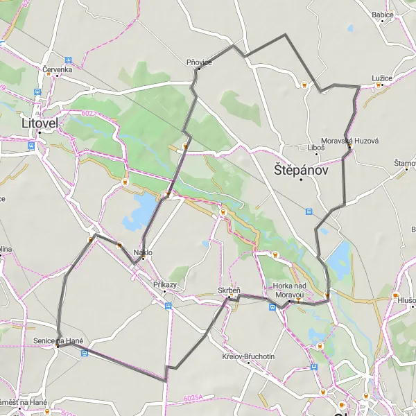 Map miniature of "Village Experience" cycling inspiration in Střední Morava, Czech Republic. Generated by Tarmacs.app cycling route planner