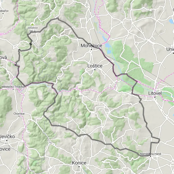 Mapa miniatúra "Road Senice tour" cyklistická inšpirácia v Střední Morava, Czech Republic. Vygenerované cyklistickým plánovačom trás Tarmacs.app