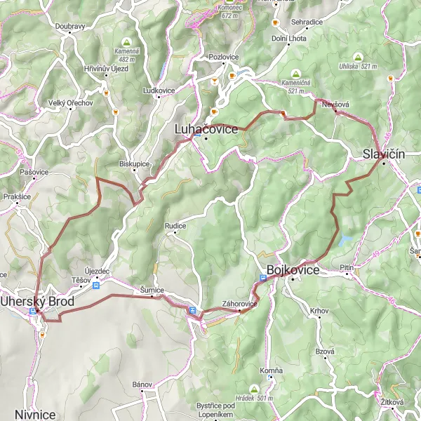 Mapa miniatúra "Cyklotrasa cez Ploštiny a Hranice" cyklistická inšpirácia v Střední Morava, Czech Republic. Vygenerované cyklistickým plánovačom trás Tarmacs.app