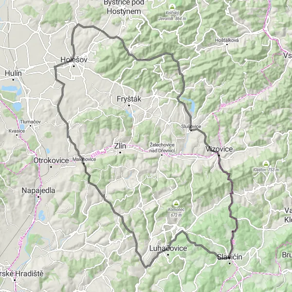 Karten-Miniaturansicht der Radinspiration "Luhačovice Rundweg" in Střední Morava, Czech Republic. Erstellt vom Tarmacs.app-Routenplaner für Radtouren
