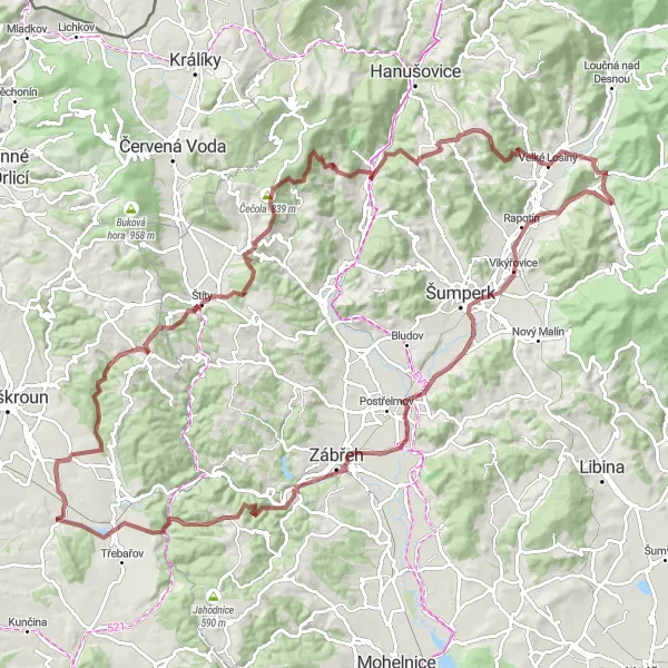 Karten-Miniaturansicht der Radinspiration "Graveltour durch die Adlerberge" in Střední Morava, Czech Republic. Erstellt vom Tarmacs.app-Routenplaner für Radtouren