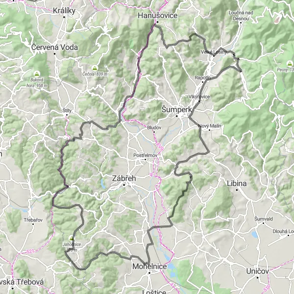 Miniatura mapy "Trasa na Rower Drogowy: Sobotín - Brníčko - Křemačov - Sobotín" - trasy rowerowej w Střední Morava, Czech Republic. Wygenerowane przez planer tras rowerowych Tarmacs.app