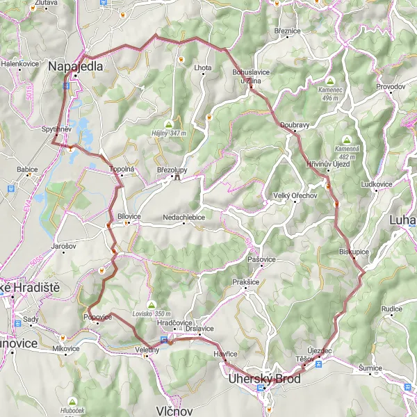 Miniaturní mapa "Okruh kolem Střední Moravy" inspirace pro cyklisty v oblasti Střední Morava, Czech Republic. Vytvořeno pomocí plánovače tras Tarmacs.app