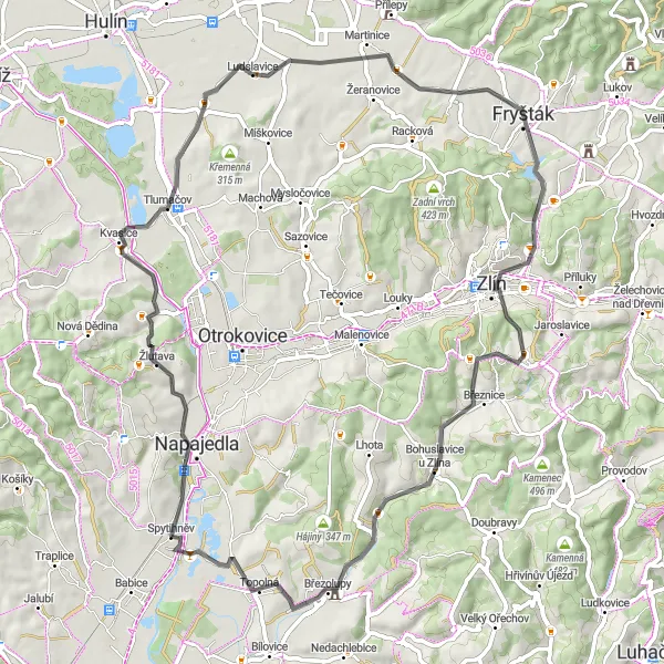 Karten-Miniaturansicht der Radinspiration "Rund um Spytihněv" in Střední Morava, Czech Republic. Erstellt vom Tarmacs.app-Routenplaner für Radtouren