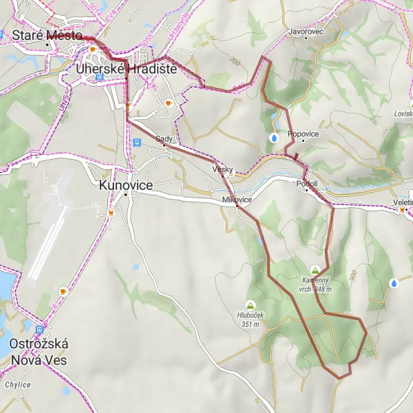 Miniatura mapy "Wycieczka rowerowa w okolicach Staré Město" - trasy rowerowej w Střední Morava, Czech Republic. Wygenerowane przez planer tras rowerowych Tarmacs.app