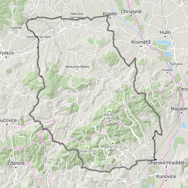 Miniatura mapy "Trasa Road przez Brusnice i Klín" - trasy rowerowej w Střední Morava, Czech Republic. Wygenerowane przez planer tras rowerowych Tarmacs.app