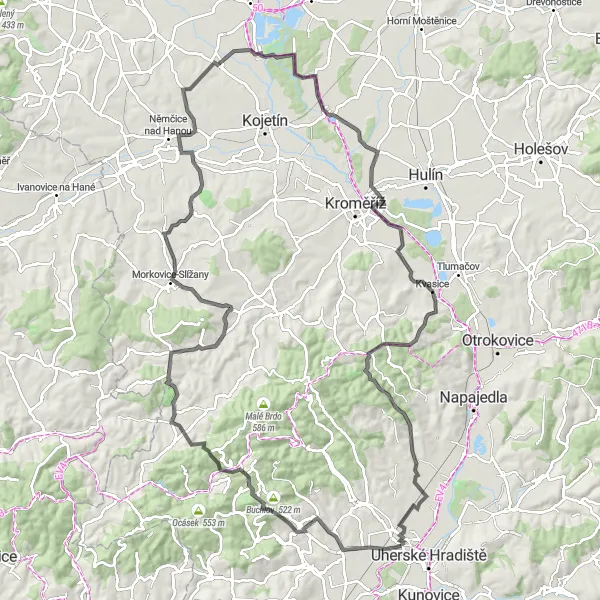 Miniatura mapy "Trasa Klasyki Tupesy" - trasy rowerowej w Střední Morava, Czech Republic. Wygenerowane przez planer tras rowerowych Tarmacs.app
