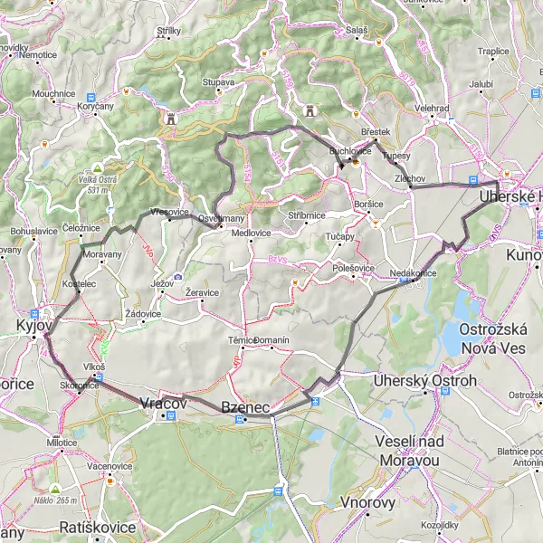 Miniatura mapy "Rowerem po okolicach Střední Moravy" - trasy rowerowej w Střední Morava, Czech Republic. Wygenerowane przez planer tras rowerowych Tarmacs.app