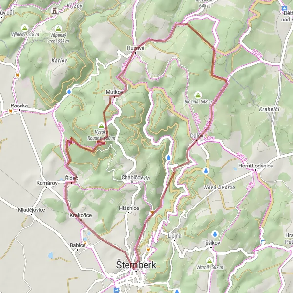 Miniaturní mapa "Challenging gravel ride to Březina" inspirace pro cyklisty v oblasti Střední Morava, Czech Republic. Vytvořeno pomocí plánovače tras Tarmacs.app